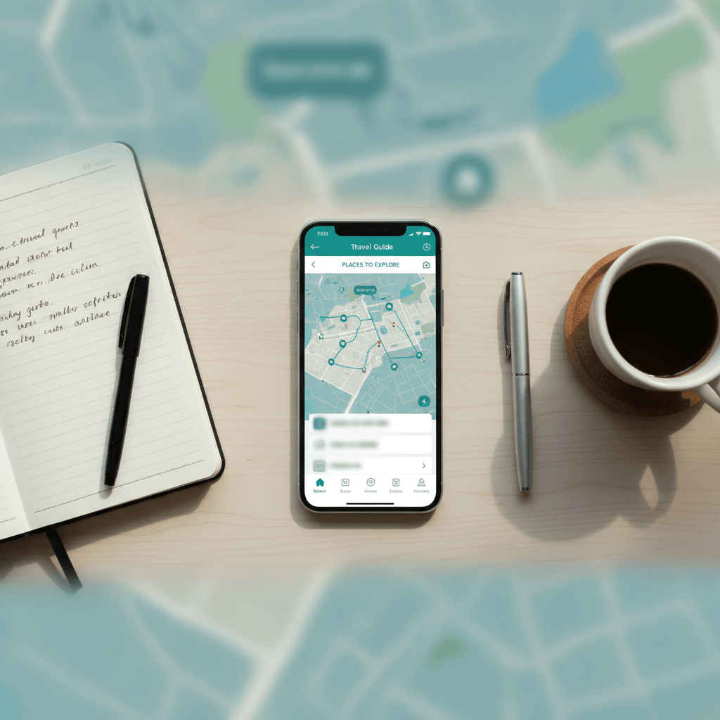 Travel guide on mobile app showing destination tips