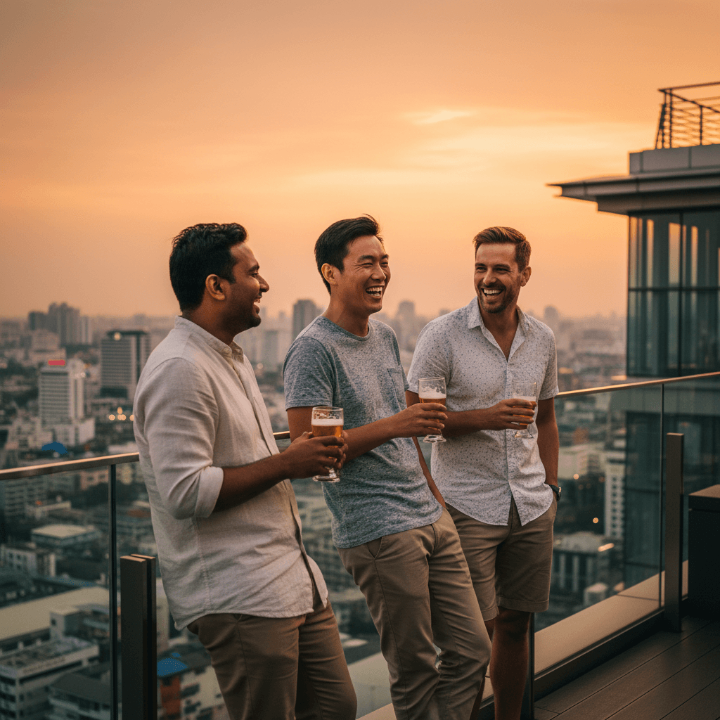 Passportbros members at a Bangkok rooftop meetup