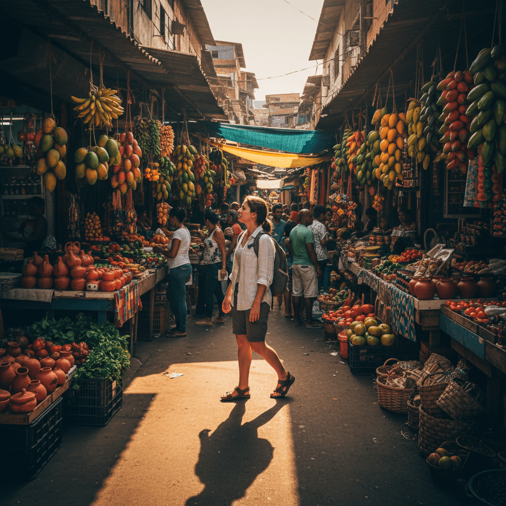 Community member exploring Brazilian market culture